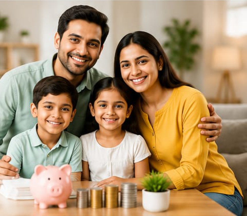 A family planning their finances together at home
